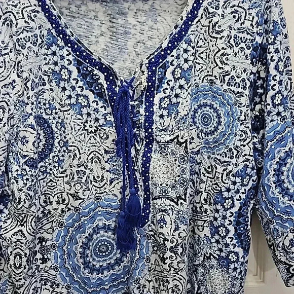 Tio Blue Bohemian Mandala Peasant Plus Top Sz 2X - Picture 3 of 7